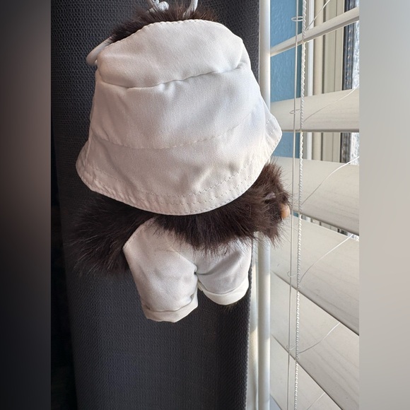 Adorable Monchichi keychain in hello kitty overalls - Picture 3 of 3